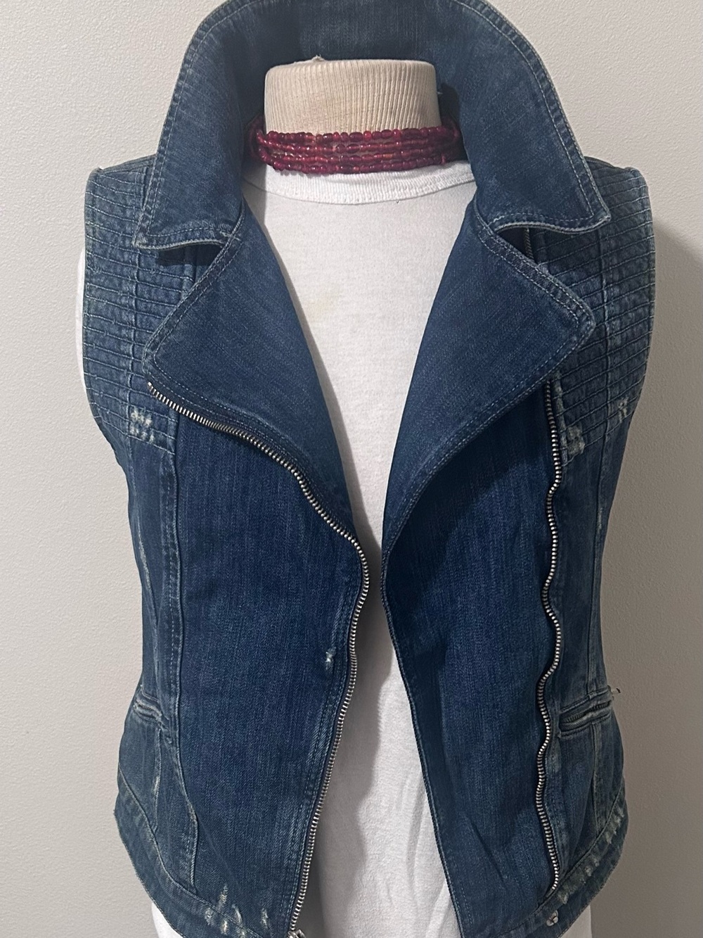 Guess Dark Blue Denim Moto Vest